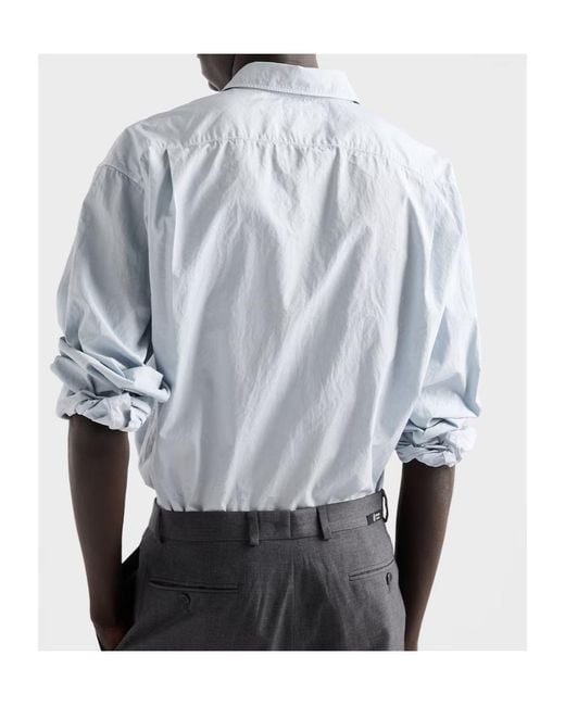 Prada Blue Logo-Patch Pocket Shirt for men