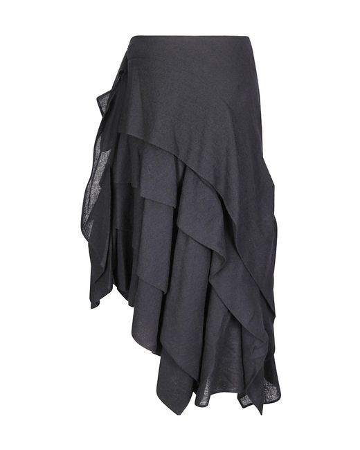 Yohji Yamamoto Blue Tucked Stitch Design Wool Skirt