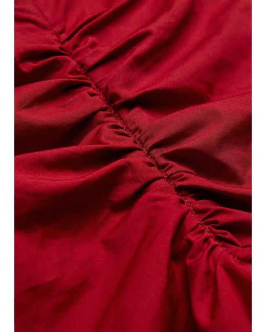 Staud Red Ruched Stretch-Cotton Top