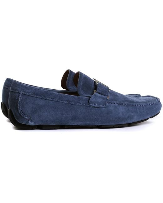 Ferragamo Blue Metal Buckle Business Casual Shoes for men