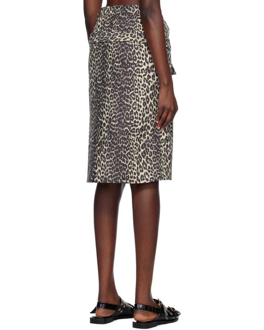 Ganni Multicolor Leopard Cotton Tweed Midi Skirt