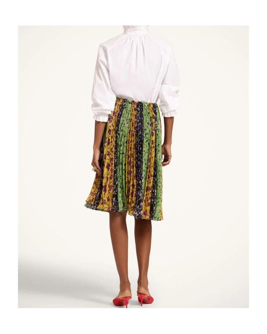 LaDoubleJ Green Floral-Detail Pleated Midi Skirt