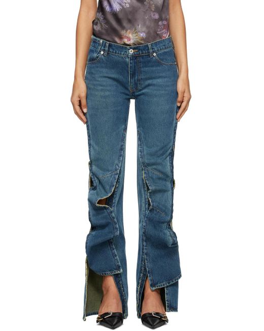 Y. Project Blue Faded Effect Flared Jeans