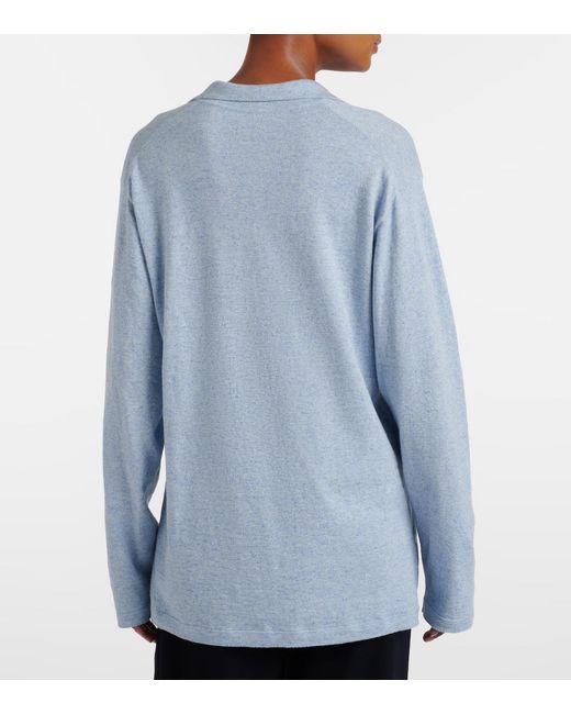 The Row Blue Niosa Cotton And Linen Polo Sweater