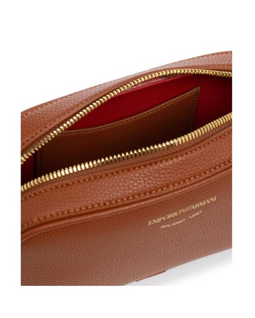 Emporio Armani Brown Logo Detailed Zip-Up Crossbody Bag