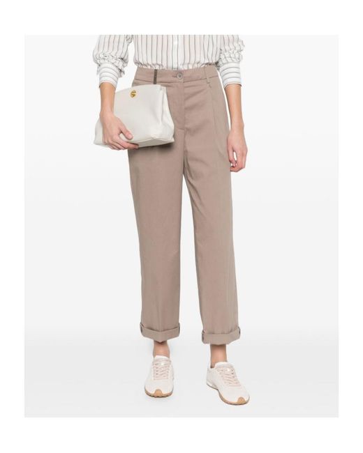 Peserico Gray Cuffed Straight-Leg Pants