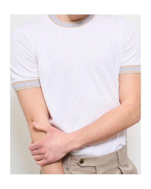 Gran Sasso White Contrast-Trim Knitted T-Shirt for men