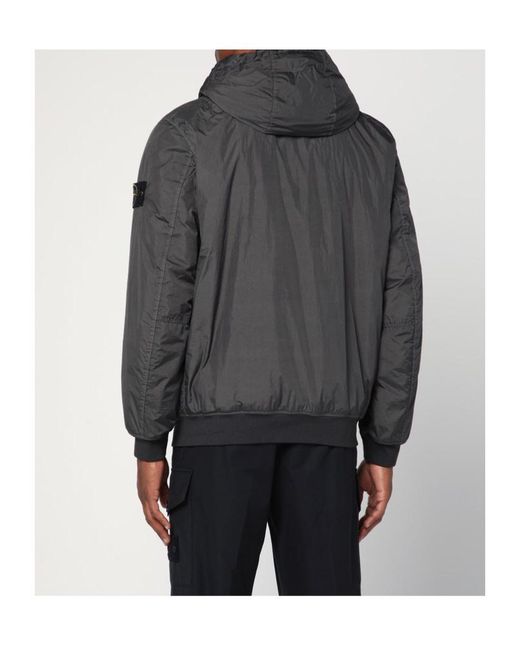 Stone Island Gray Logo Patch Zip-Up Hooded Jacket for men
