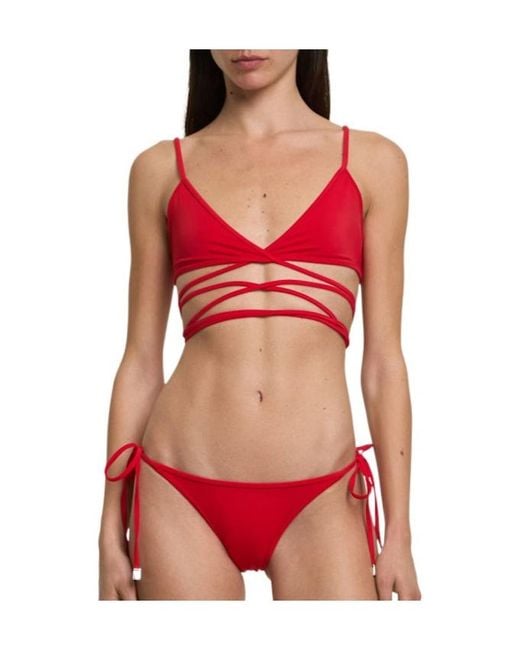 The Attico Red Lycra Triangle Bikini