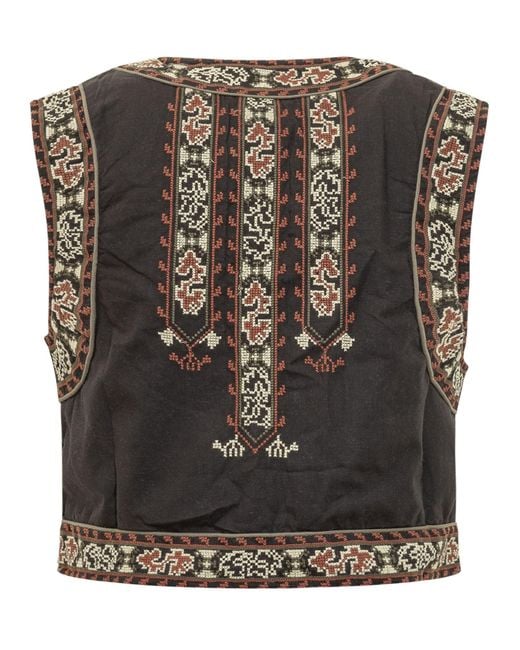Ba&sh Black Fosca Embroidered Vest Jacket