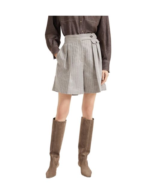 Brunello Cucinelli Gray Stripe Detailed Pleated Shorts