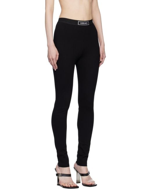 Versace Black Logo Patch Leggings