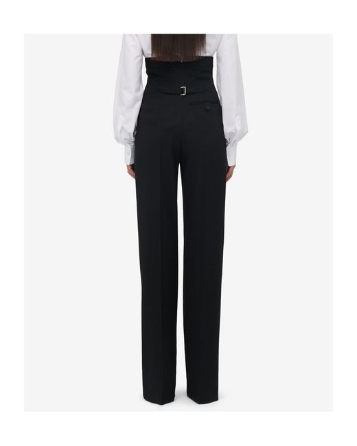 McQueen Black Wide-Leg High-Rise Pants