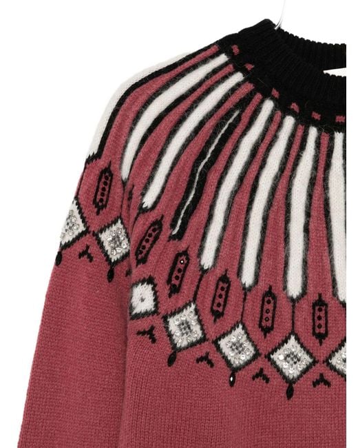 Semicouture Red Adriane Embellished-Patterned Sweater