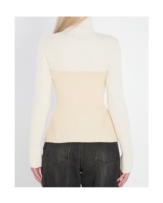 Jean Paul Gaultier White Ribbed Knit Pullover