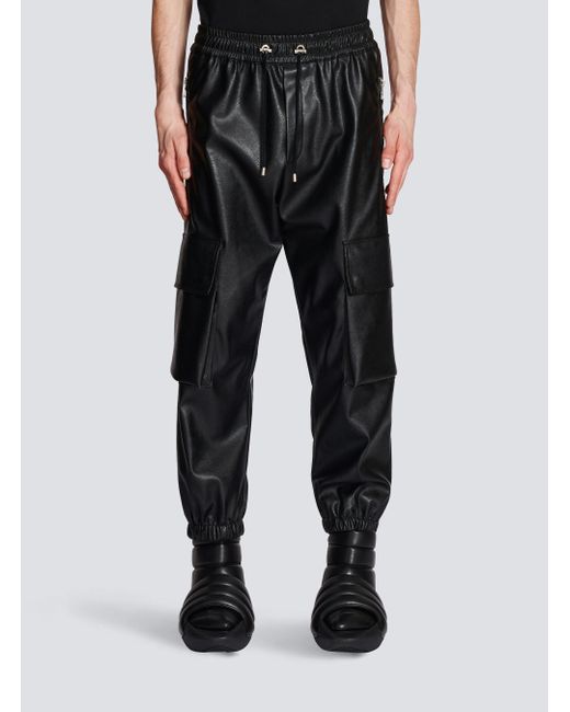 Balmain Black Faux Leather Cargo Trousers for men