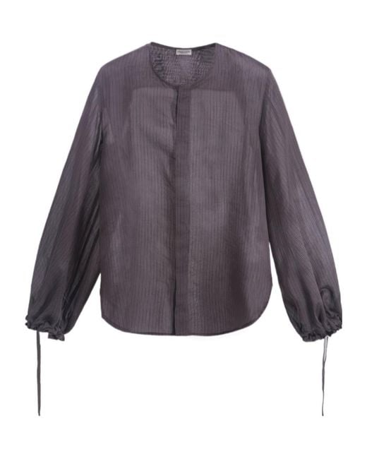 Roberto Collina Purple Pinstripe-Pattern Puff-Sleeve Cotton Blouse