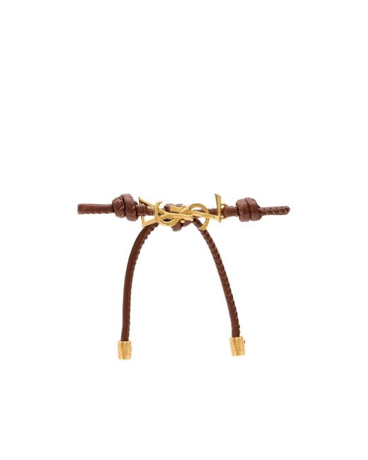 Saint Laurent Brown Cassandre Cord Bracelet
