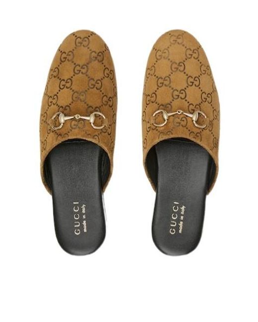 Gucci Brown Horsebit Monogrammed Mules