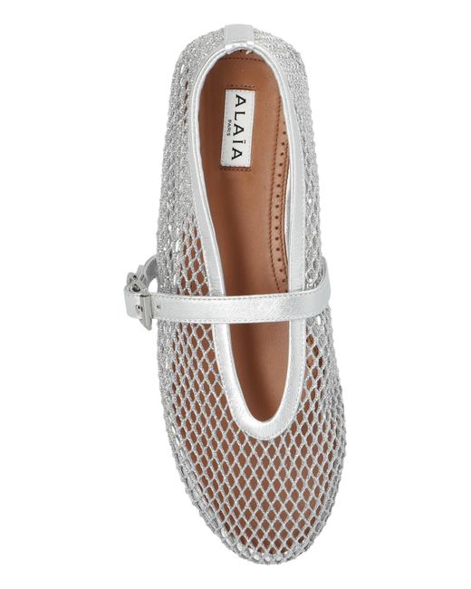 Alaïa White Alaïa Buckle Detailed Fishnet Ballet Flats