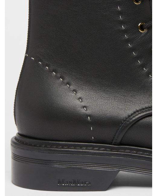 Max Mara Black Leather Combat Boots