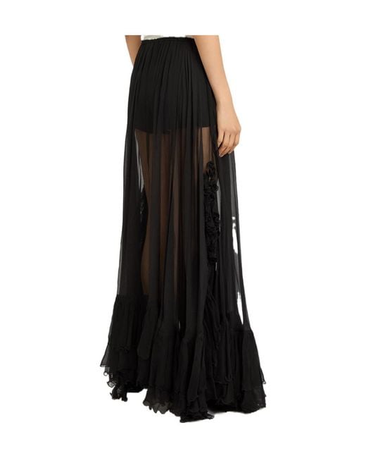 Chloé Black Ruffled Sheer Silk-Chiffon Maxi Skirt
