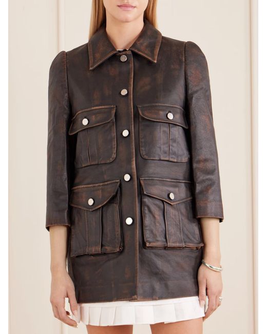 ShuShu/Tong Brown Lapel Leather Jacket