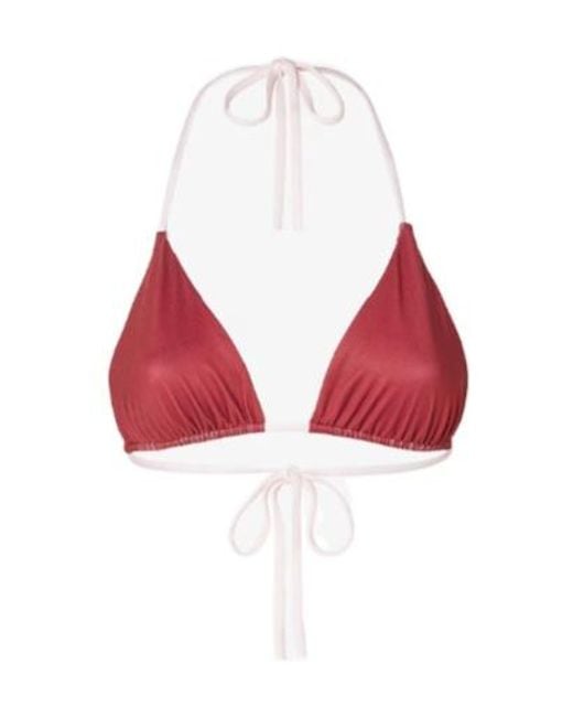 Fendi Red Striped Halterneck Reversible Triangle Bikini Top