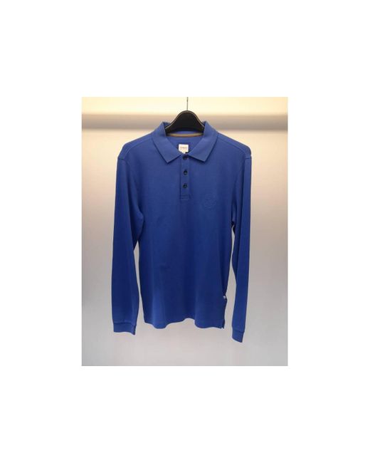 Armani Collezioni Blue Logo Long-Sleeved Polo Shirt for men