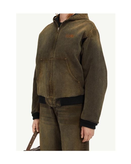 MM6 by Maison Margiela Green Zip-Up Hooded Jacket