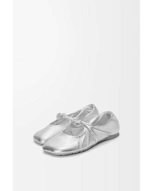 Loewe White Pebble Metallic Effect Ballerina Shoes