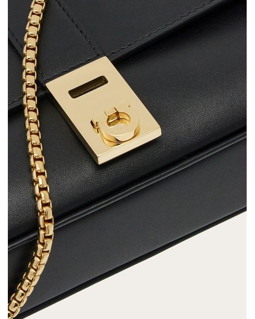 Ferragamo Black Foldover-Top Chain-Linked Shoulder Bag