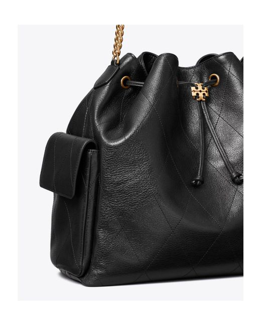 Tory Burch Black Charlie Quilted Drawstring Shoulder Bag