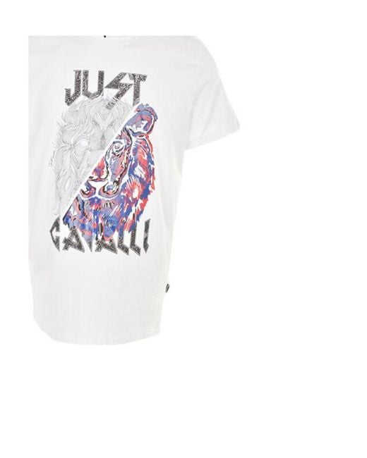 Just Cavalli White Pattern Printed Short-Sleeved T-Shirt for men
