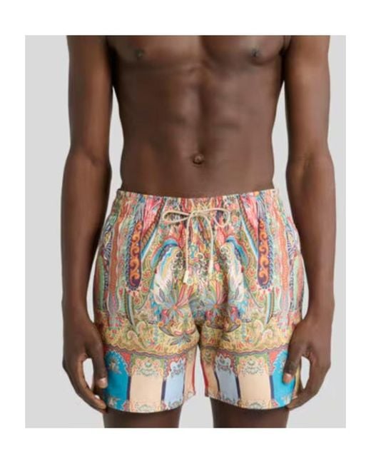 Etro Natural Paisley-Printed Swim Shorts for men