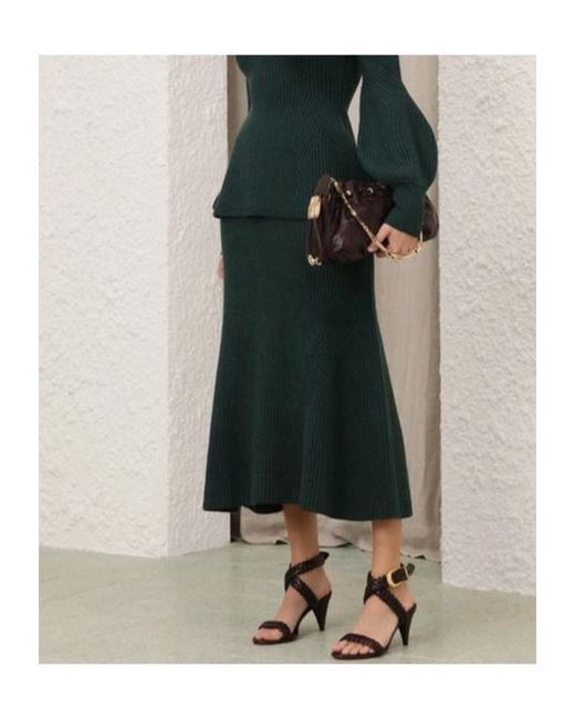 Zimmermann Green Hypnotic Ribbed Midi Skirt