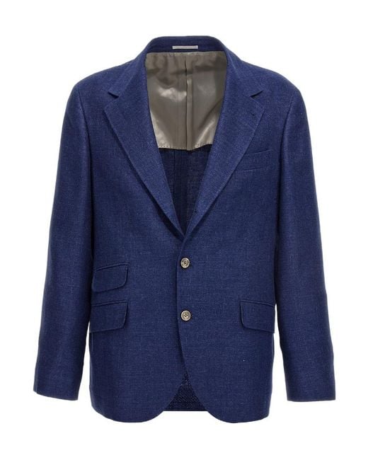 Brunello Cucinelli Blue Single-Breasted Long Sleeved Blazer for men