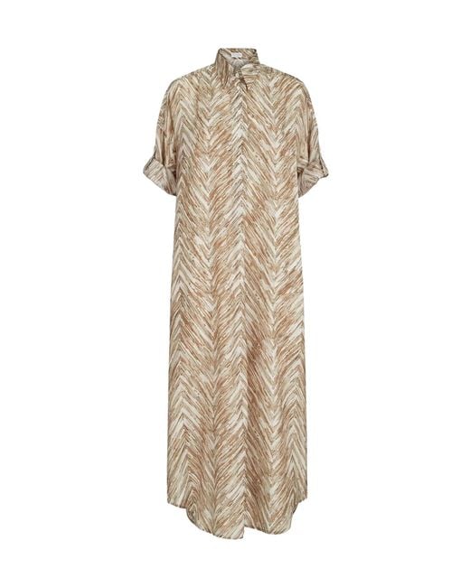 Brunello Cucinelli Natural Silk Chevron Shirt Dress