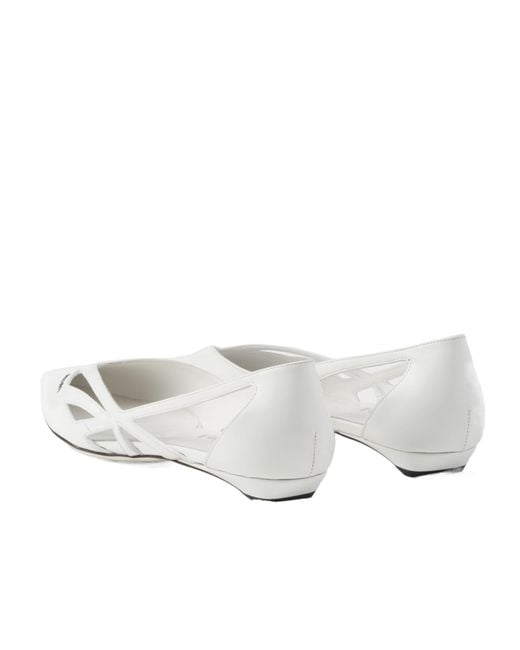Prada White Pointed-Toe Cut-Out Detailed Ballerinas