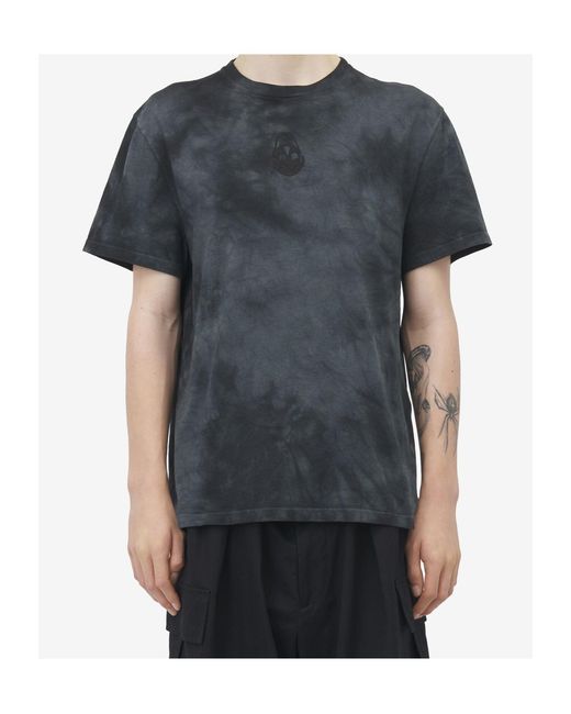 McQueen Blue Skull Embroidered Tie-Dyed T-Shirt for men