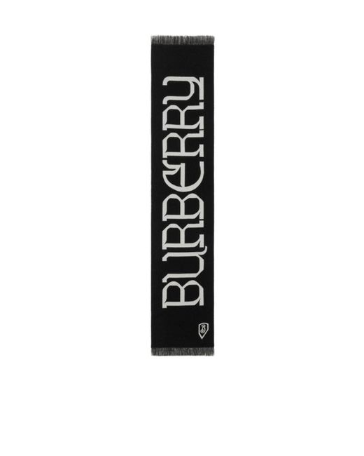 Burberry Black Logo Jacquard Frayed-Edge Scarf for men