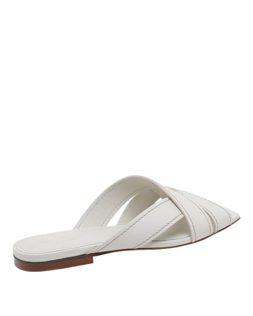 Tod's White Cross-Strap Flat Sandals