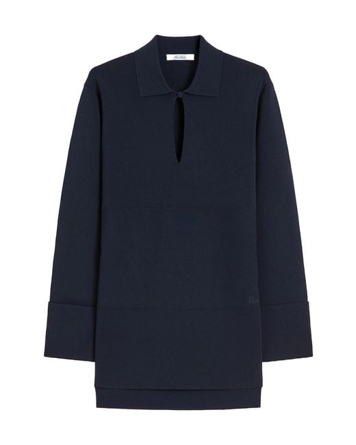 Max Mara Blue Fuggito Keyhole Detailed Polo Top