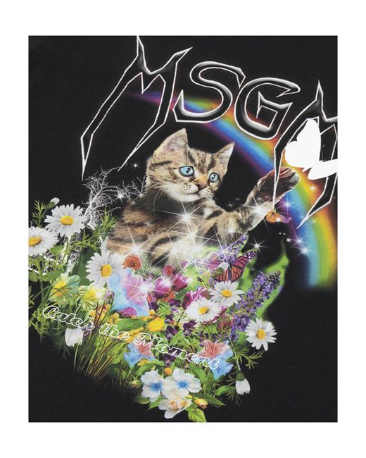 MSGM Black Printed Short-Sleeved T-Shirt