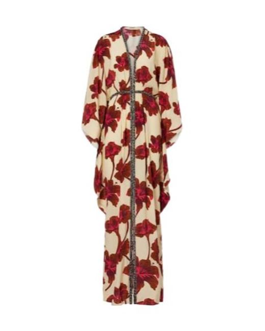 Johanna Ortiz Red Embellished Silk Maxi Dress