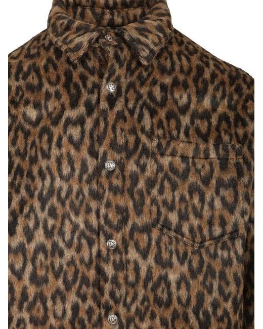 Palm Angels Brown Leopard Printed Shirt for men