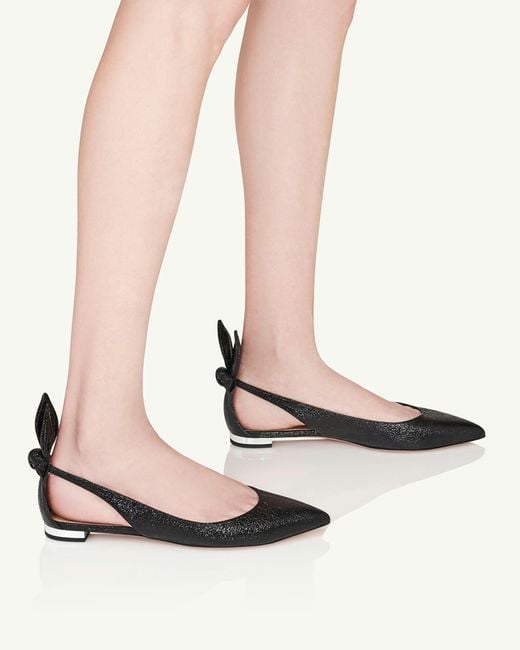 Aquazzura White Bow Tie Leather Ballerina Shoes