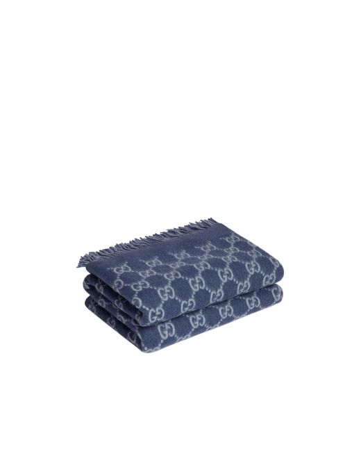 Gucci Blue Reversible Gg Wool Cashmere Blanket for men