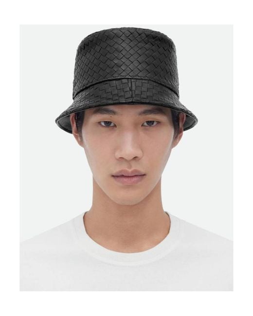 Bottega Veneta Black Intrecciato Leather Bucket Hat for men