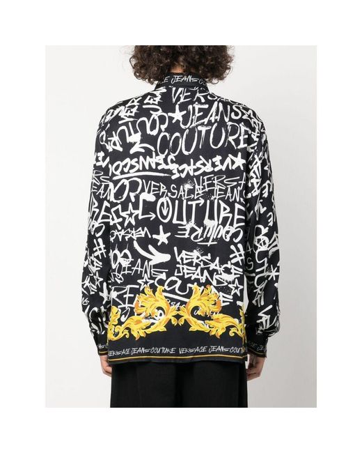 Versace Jeans Black Couture All-Over Printed Straight Hem Shirt for men